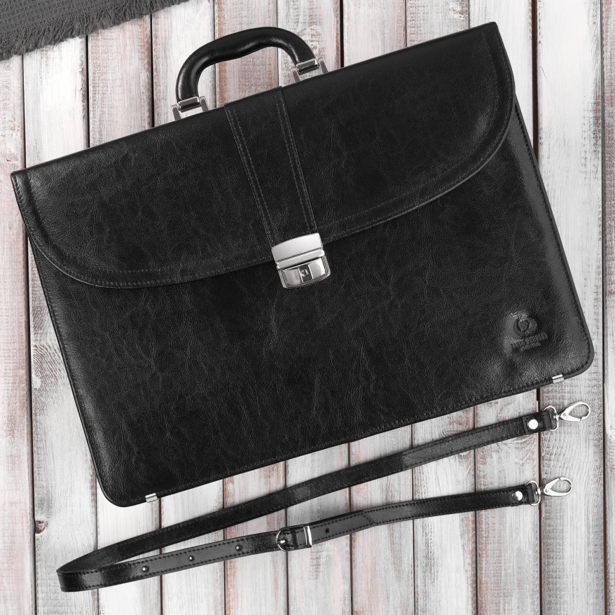 Aktówka męska skórzana do ręki i na ramię elegancka czarna S-42-BL