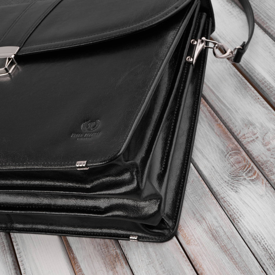 Aktówka męska skórzana do ręki i na ramię elegancka czarna S-42-BL