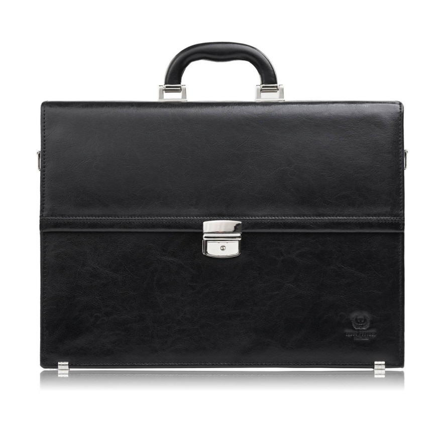 Aktówka męska skórzana do ręki i na ramię elegancka czarna S-44-BL