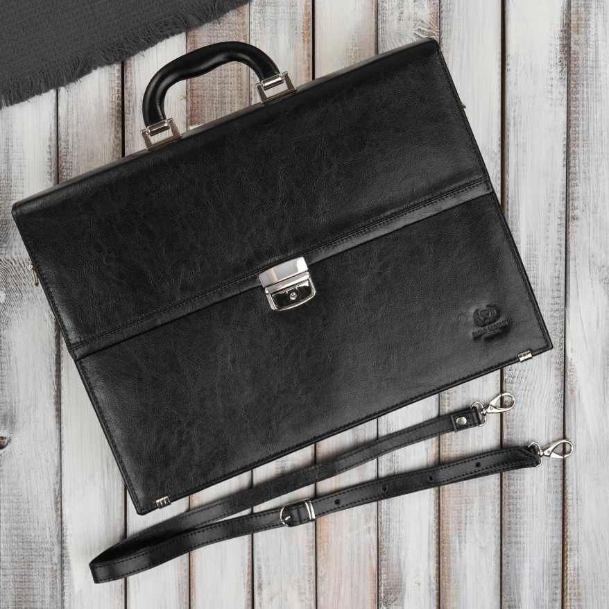 Aktówka męska skórzana do ręki i na ramię elegancka czarna S-44-BL