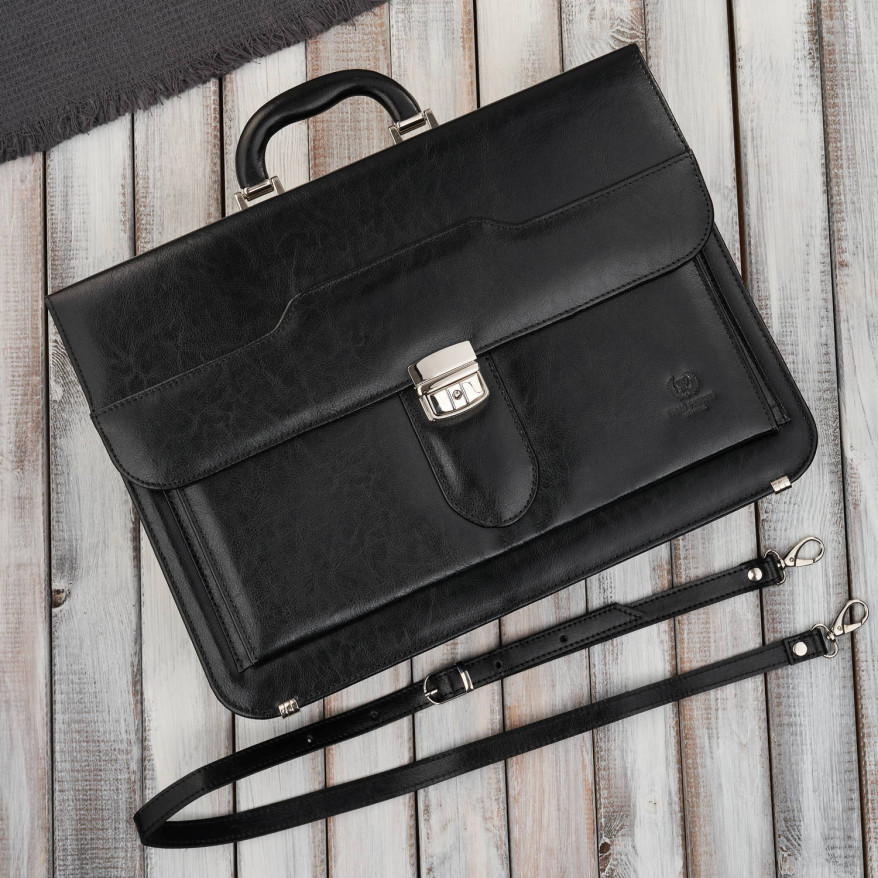 Aktówka męska skórzana do ręki i na ramię elegancka czarna S-45-BL