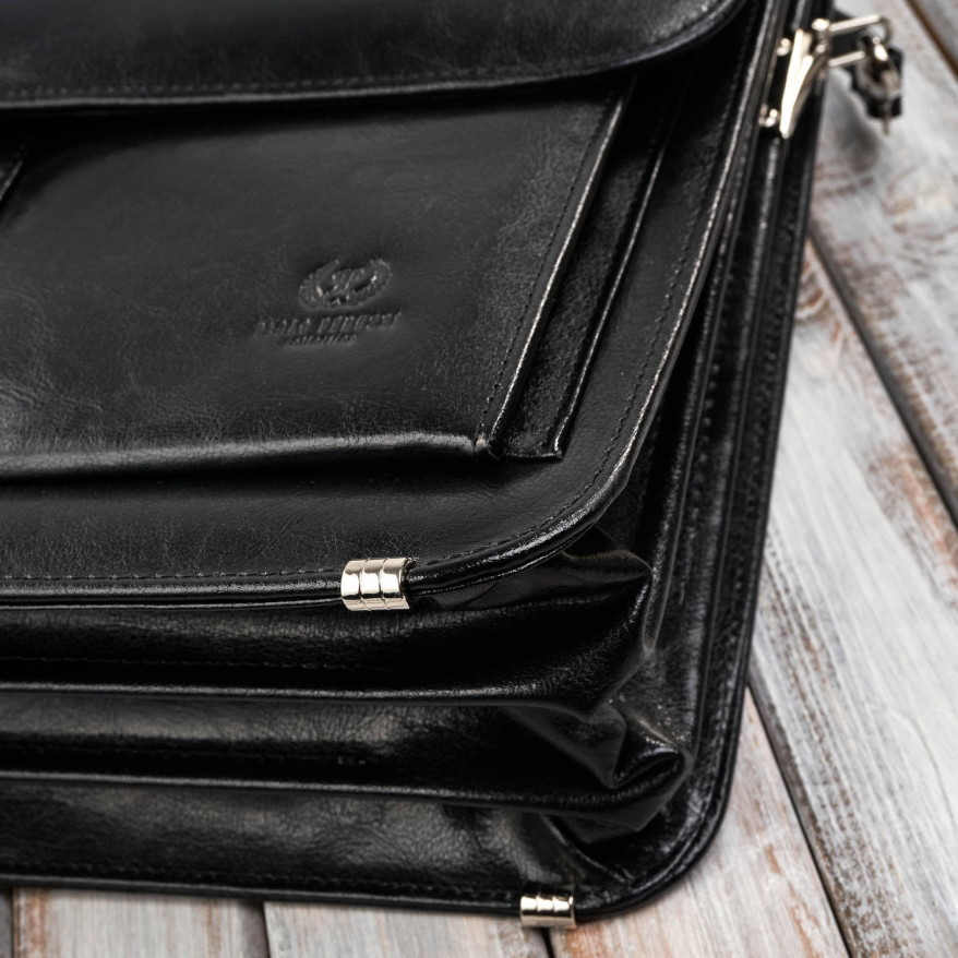 Aktówka męska skórzana do ręki i na ramię elegancka czarna S-45-BL