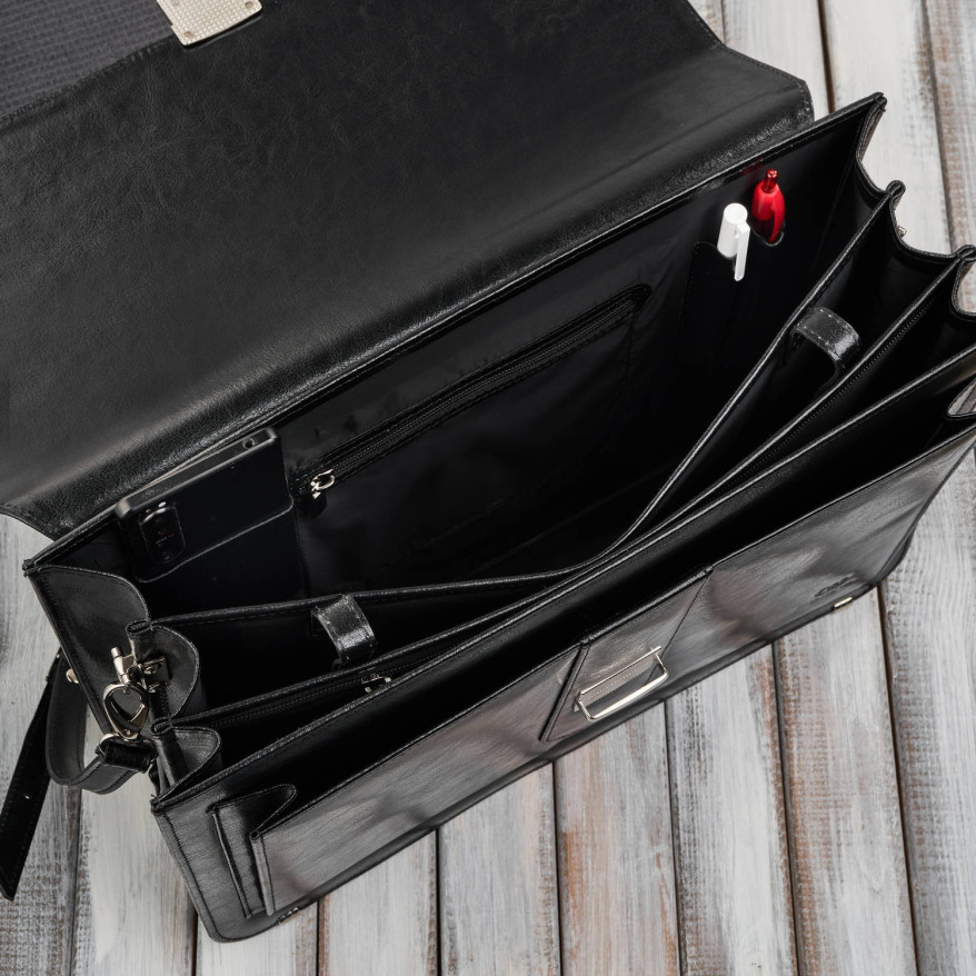 Aktówka męska skórzana do ręki i na ramię elegancka czarna S-45-BL