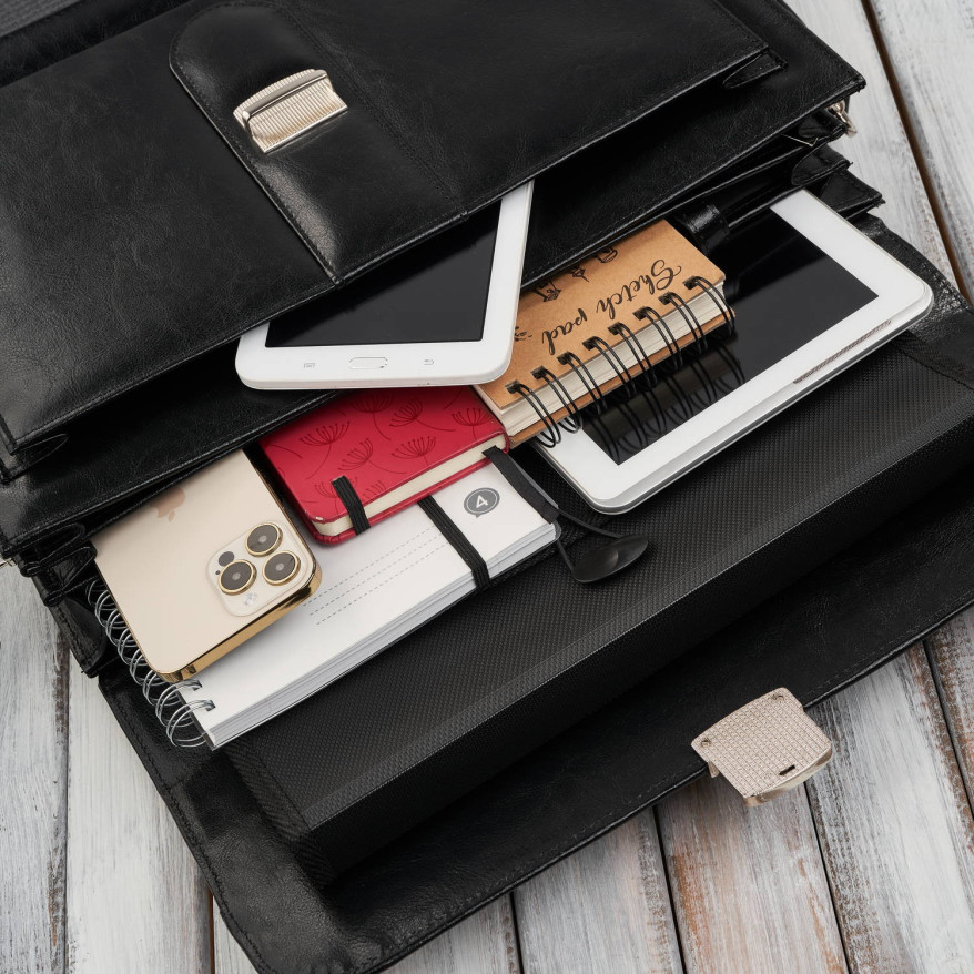 Aktówka męska skórzana do ręki i na ramię elegancka czarna S-45-BL