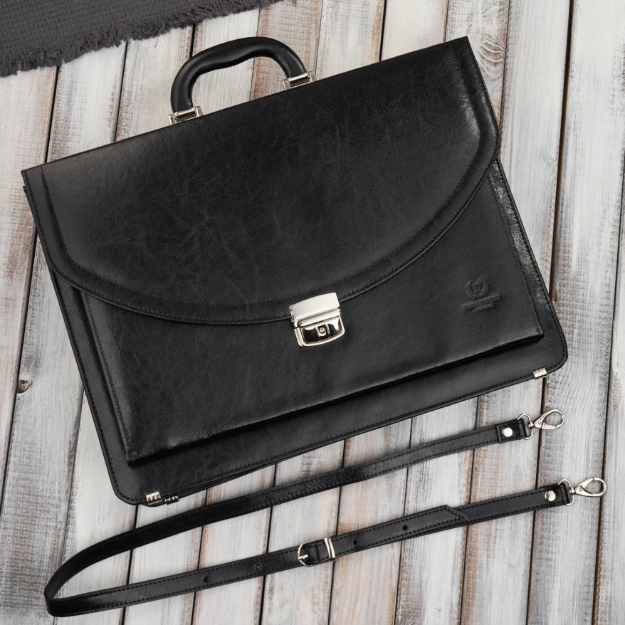 Aktówka męska skórzana do ręki i na ramię elegancka czarna S-46-BL