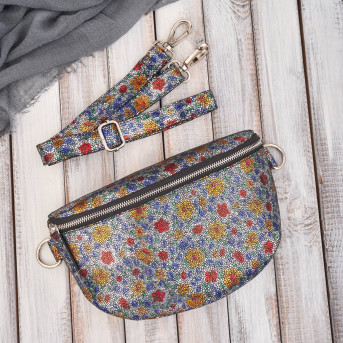 Nerka damska skórzana w kwiaty saszetka na pas na ramię T-36-B