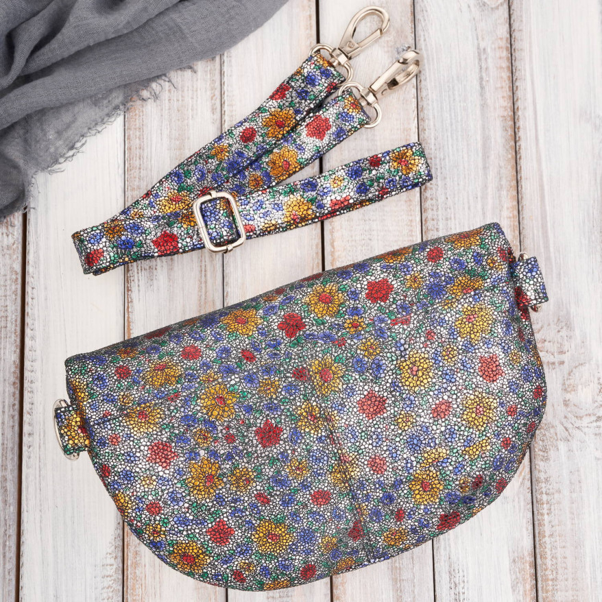 Nerka damska skórzana w kwiaty saszetka na pas na ramię T-36-B