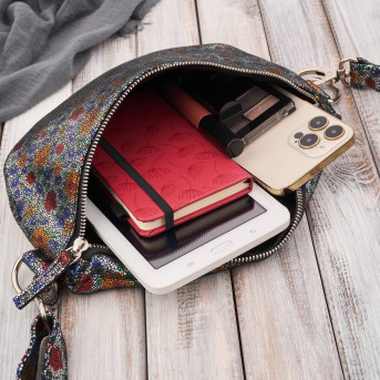 Nerka damska skórzana w kwiaty saszetka na pas na ramię T-36-B