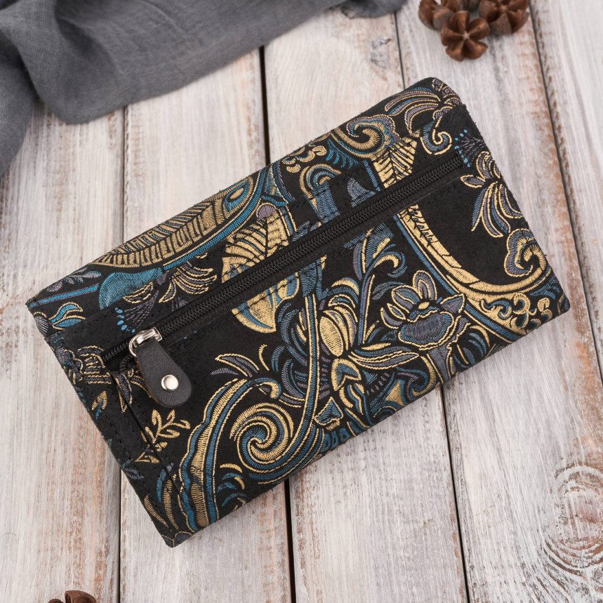 Portfel damski skórzany duży z orientalnym printem Paolo Peruzzi T-01-G