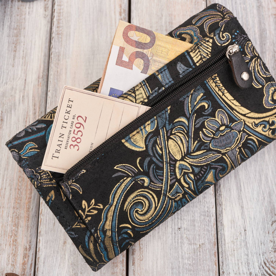 Portfel damski skórzany duży z orientalnym printem Paolo Peruzzi T-01-G