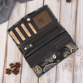 Portfel damski skórzany duży z orientalnym printem Paolo Peruzzi T-01-G