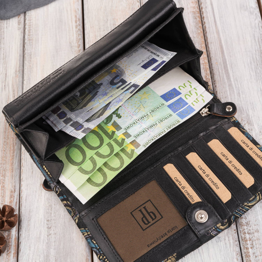 Portfel damski skórzany duży z orientalnym printem Paolo Peruzzi T-01-G