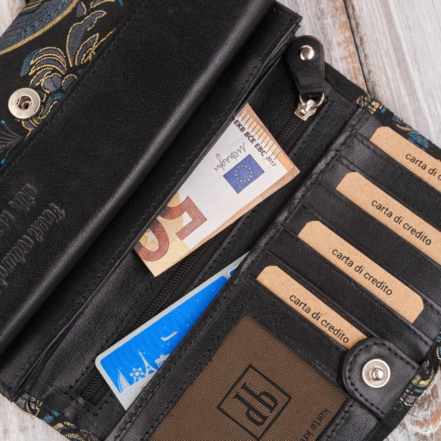 Portfel damski skórzany duży z orientalnym printem Paolo Peruzzi T-01-G