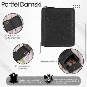 Portfel damski klasyczny skórzany czarny RFID Paolo Peruzzi  T-139-BL