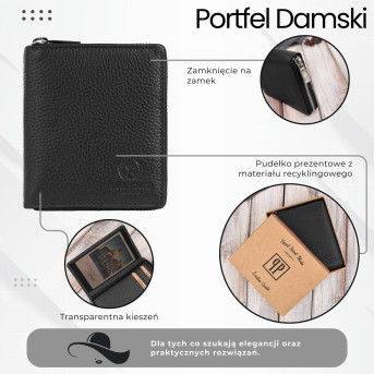 Portfel damski klasyczny skórzany czarny RFID Paolo Peruzzi  T-139-BL