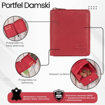 Portfel damski skórzany głęboka czerwień RFID Paolo Peruzzi T-139-RD