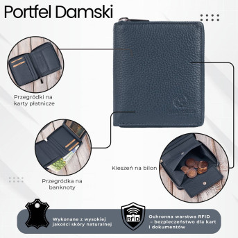 Portfel damski skórzana portmonetka na suwak RFID Paolo Peruzzi T-139-NV