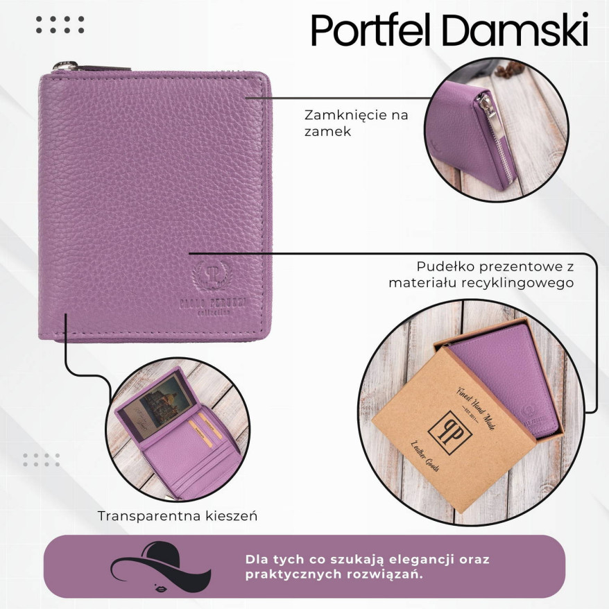 Portfel damski skórzany fioletowy z ochroną RFID Paolo Peruzzi T-139-PI
