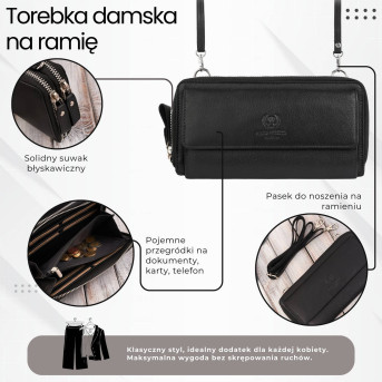 Skórzana kopertówka damska do ręki na ramię portfel damski Paolo Peruzzi T-137-BL