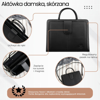 Aktówka damska skórzana czarna torba do ręki i na ramię 168BY-HBL Paolo Peruzzi