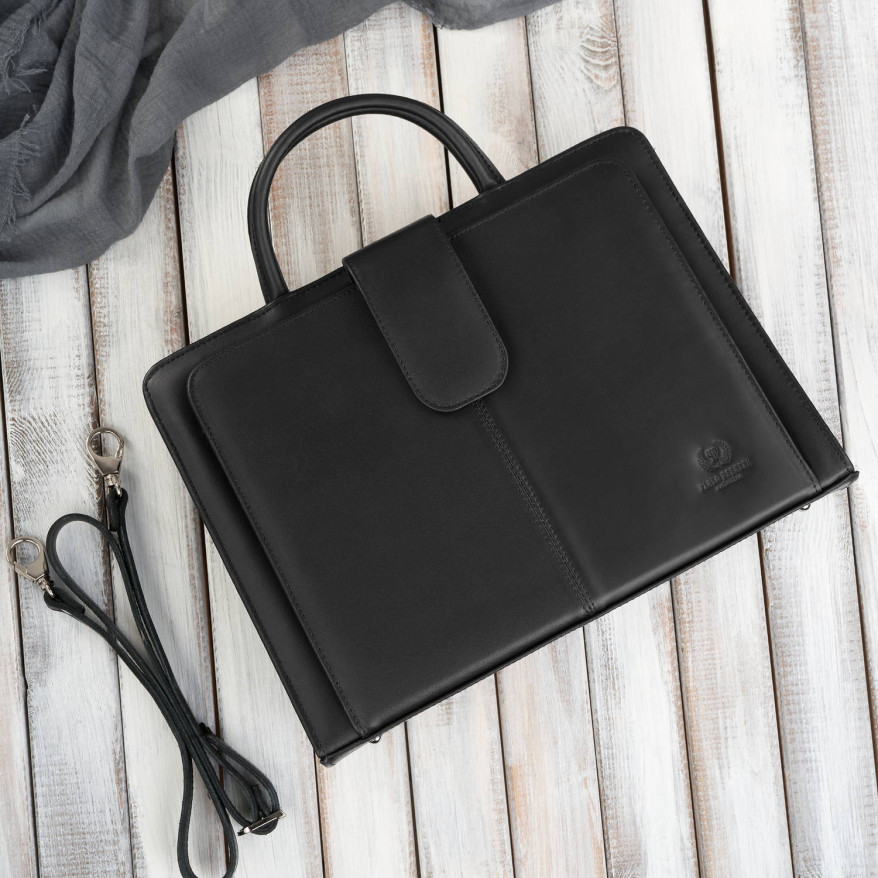 Aktówka damska skórzana czarna torba do ręki i na ramię 168BY-HBL Paolo Peruzzi