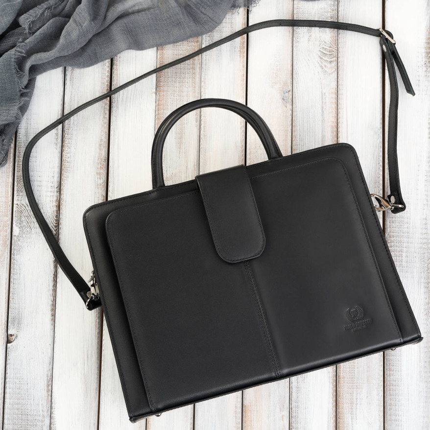 Aktówka damska skórzana czarna torba do ręki i na ramię 168BY-HBL Paolo Peruzzi