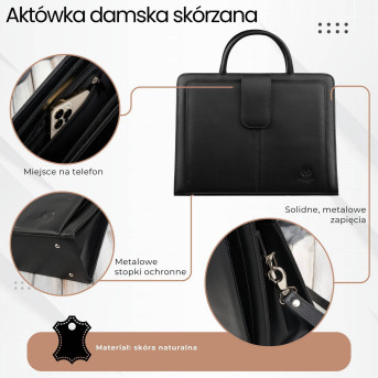 Aktówka damska skórzana czarna torba do ręki i na ramię 168BY-HBL Paolo Peruzzi