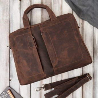 Skórzana torba męska na laptopa z uchwytem na walizkę brązowa vintage Paolo Peruzzi E-26-NBR