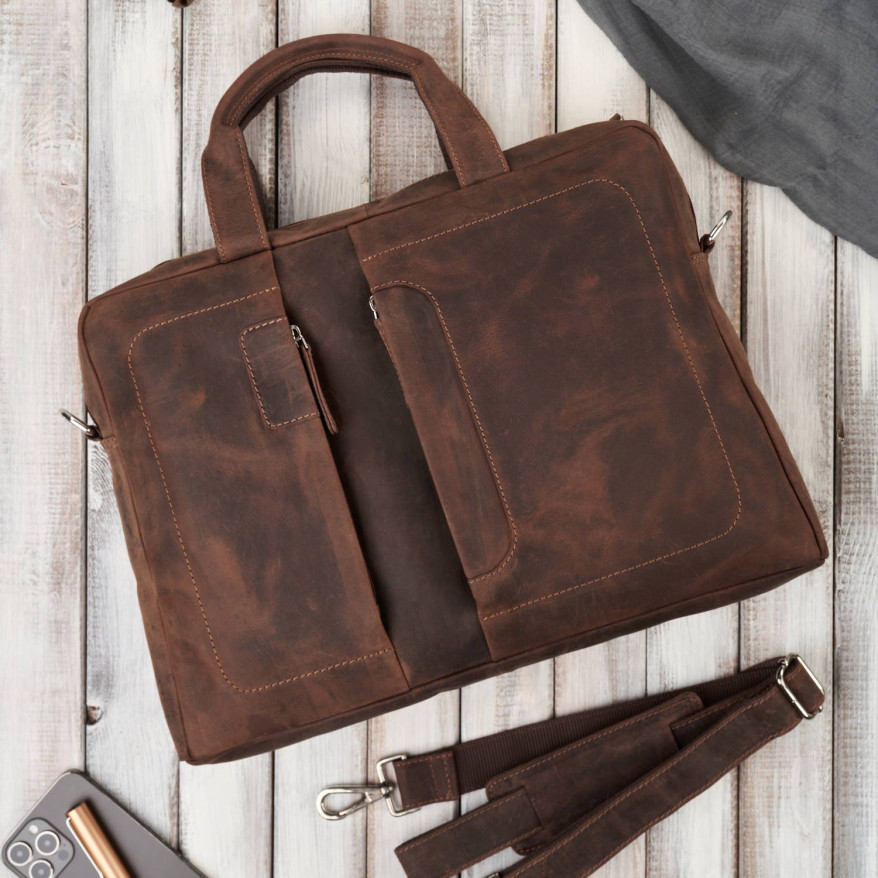 Skórzana torba męska na laptopa z uchwytem na walizkę brązowa vintage Paolo Peruzzi E-26-NBR