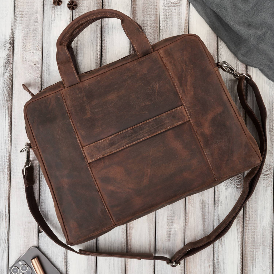 Skórzana torba męska na laptopa z uchwytem na walizkę brązowa vintage Paolo Peruzzi E-26-NBR