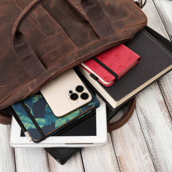 Skórzana torba męska na laptopa z uchwytem na walizkę brązowa vintage Paolo Peruzzi E-26-NBR