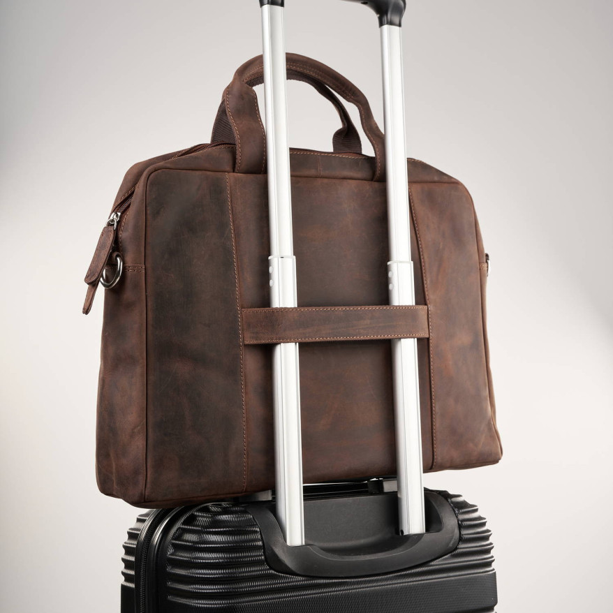 Skórzana torba męska na laptopa z uchwytem na walizkę brązowa vintage Paolo Peruzzi E-26-NBR
