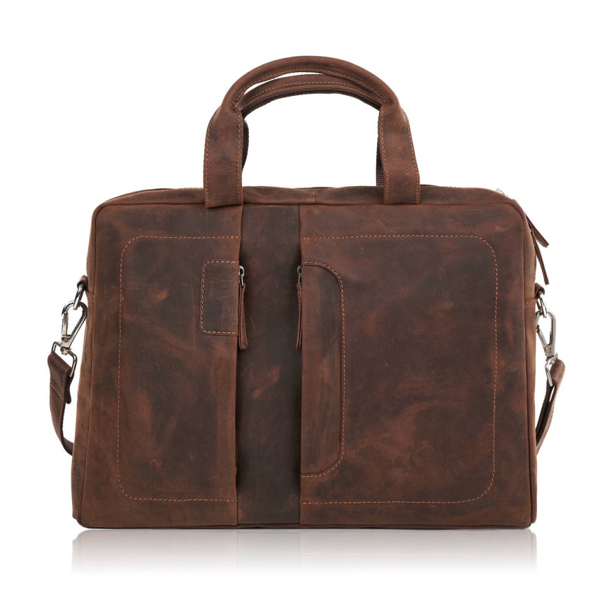 Skórzana torba męska na laptopa z uchwytem na walizkę brązowa vintage Paolo Peruzzi E-26-NBR