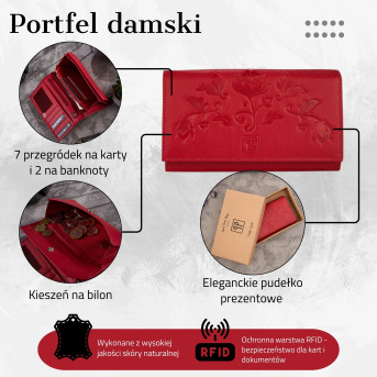 MODNY DAMSKI SKÓRZANY PORTFEL PAOLO PERUZZI RFID CZERWONY T-45-RD