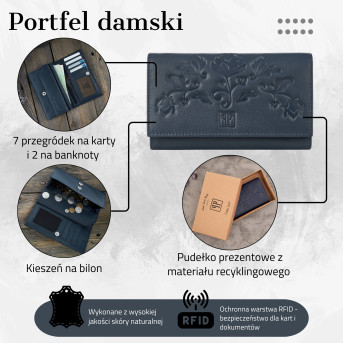PORTFEL DAMSKI GRANATOWY SKÓRZANY PAOLO PERUZZI T-45-DB
