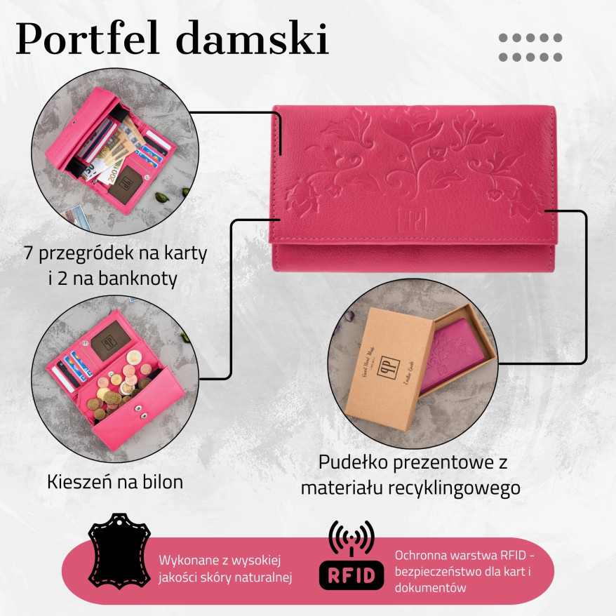 RÓŻOWY PORTFEL DAMSKI SKÓRZANY PAOLO PERUZZI T-45-PI
