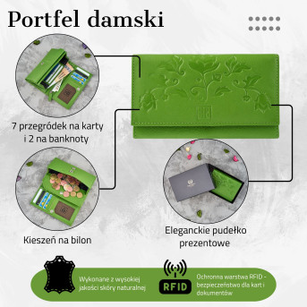ZIELONY PORTFEL DAMSKI ZE SKÓRY NATURALNEJ PAOLO PERUZZI T-45-GR