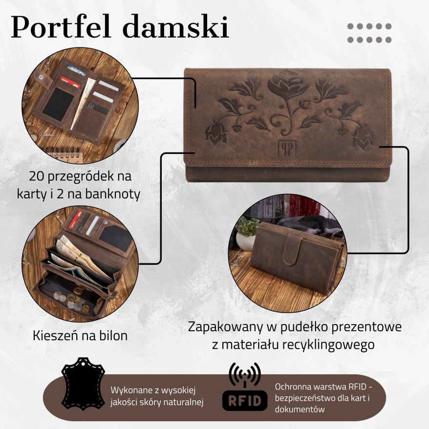 DAMSKI PORTFEL SKÓRZANY VINTGE PAOLO PERUZZI T-05-BR