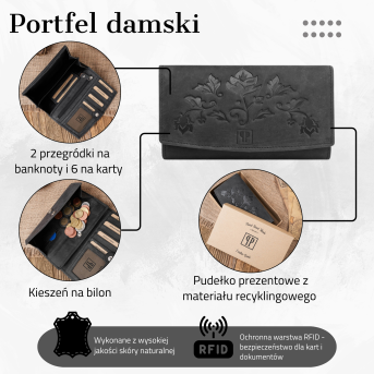 PORTFEL DAMSKI VINTAGE CZARNY RETRO PAOLO PERUZZI T-01-BL