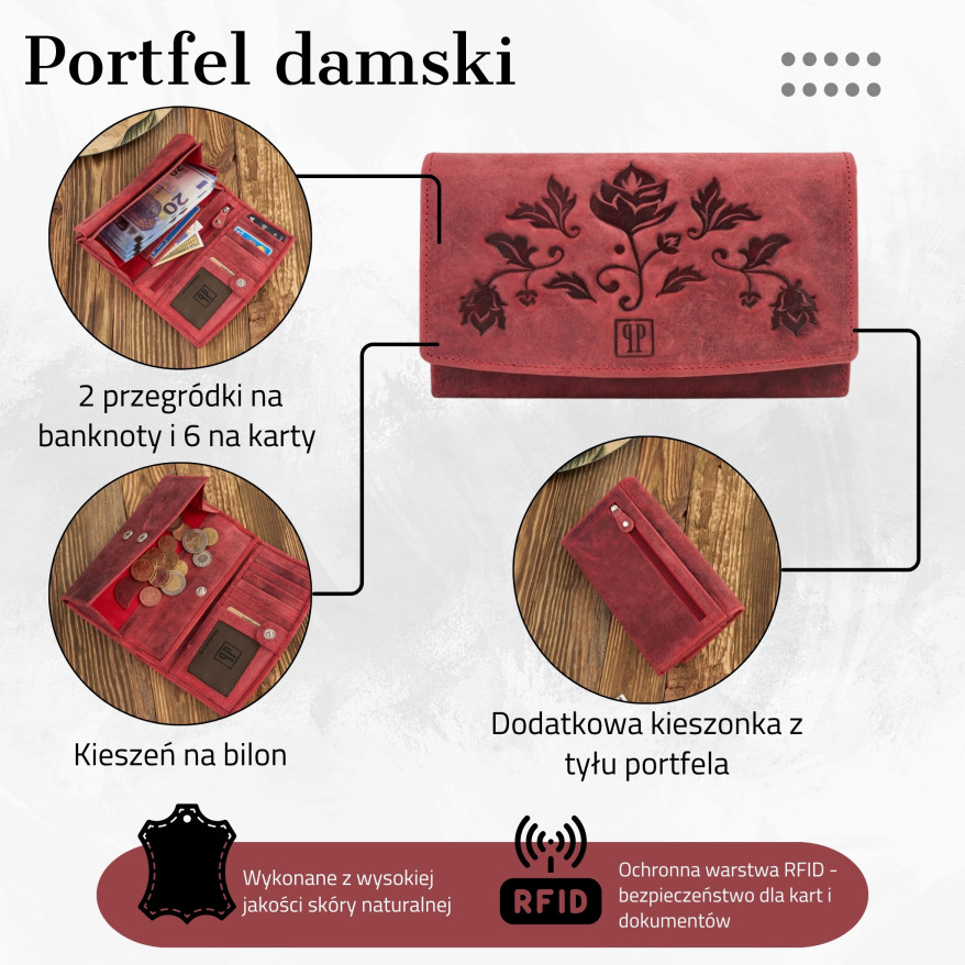 PORTFEL DAMSKI VINTAGE CZERWONY RETRO PAOLO PERUZZI T-01-RD