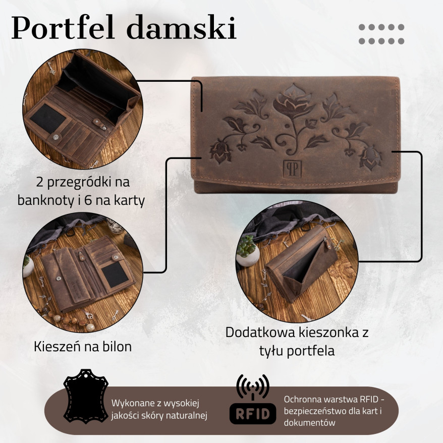 PORTFEL DAMSKI SKÓRZANY VINTAGE PAOLO PERUZZI T-01-BR