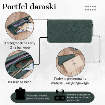 DAMSKI SKÓRZANY ZIELONY PORTFEL NA SUWAK PAOLO PERUZZI T-08-GR