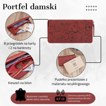 DAMSKI SKÓRZANY CZERWONY PORTFEL NA SUWAK PAOLO PERUZZI T-08-RD