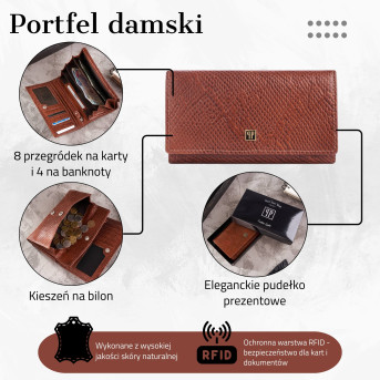 DAMSKI DUŻY SKÓRZANY BRĄZOWY PORTFEL PAOLO PERUZZI T-09-BR