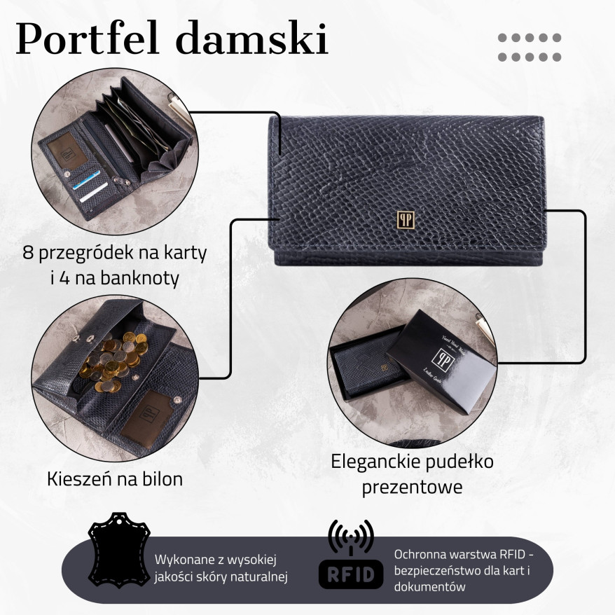 MODNY DAMSKI DUŻY SKÓRZANY CZARNY PORTFEL PAOLO PERUZZI T-09-BL