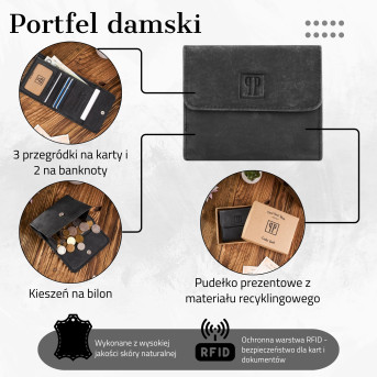 DAMSKI CZARNY SKÓRZANY PORTFEL VINTAGE RETRO PAOLO PERUZZI T-11-BL