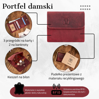 DAMSKI CZERWONY SKÓRZANY PORTFEL VINTAGE RETRO PAOLO PERUZZI T-11-RD