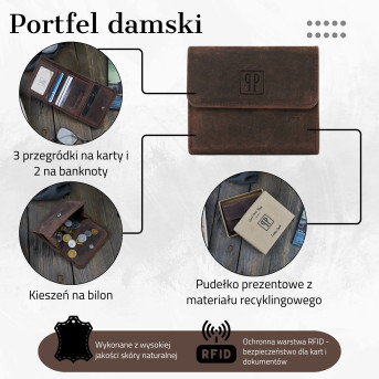 PORTFEL DAMSKI SKÓRZANY VINTAGE RETRO T-11-BR