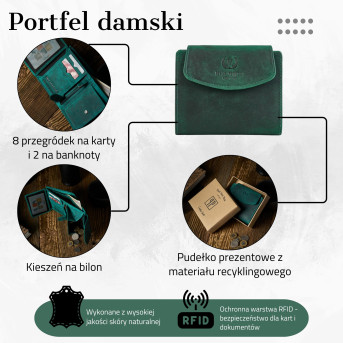 Skórzany portfel damski Paolo Peruzzi w kolorze zielonym