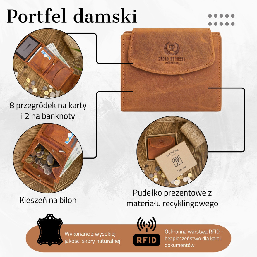 MODNY SKÓRZANY PORTFEL DAMSKI RFID PAOLO PERUZZI T-12-OR